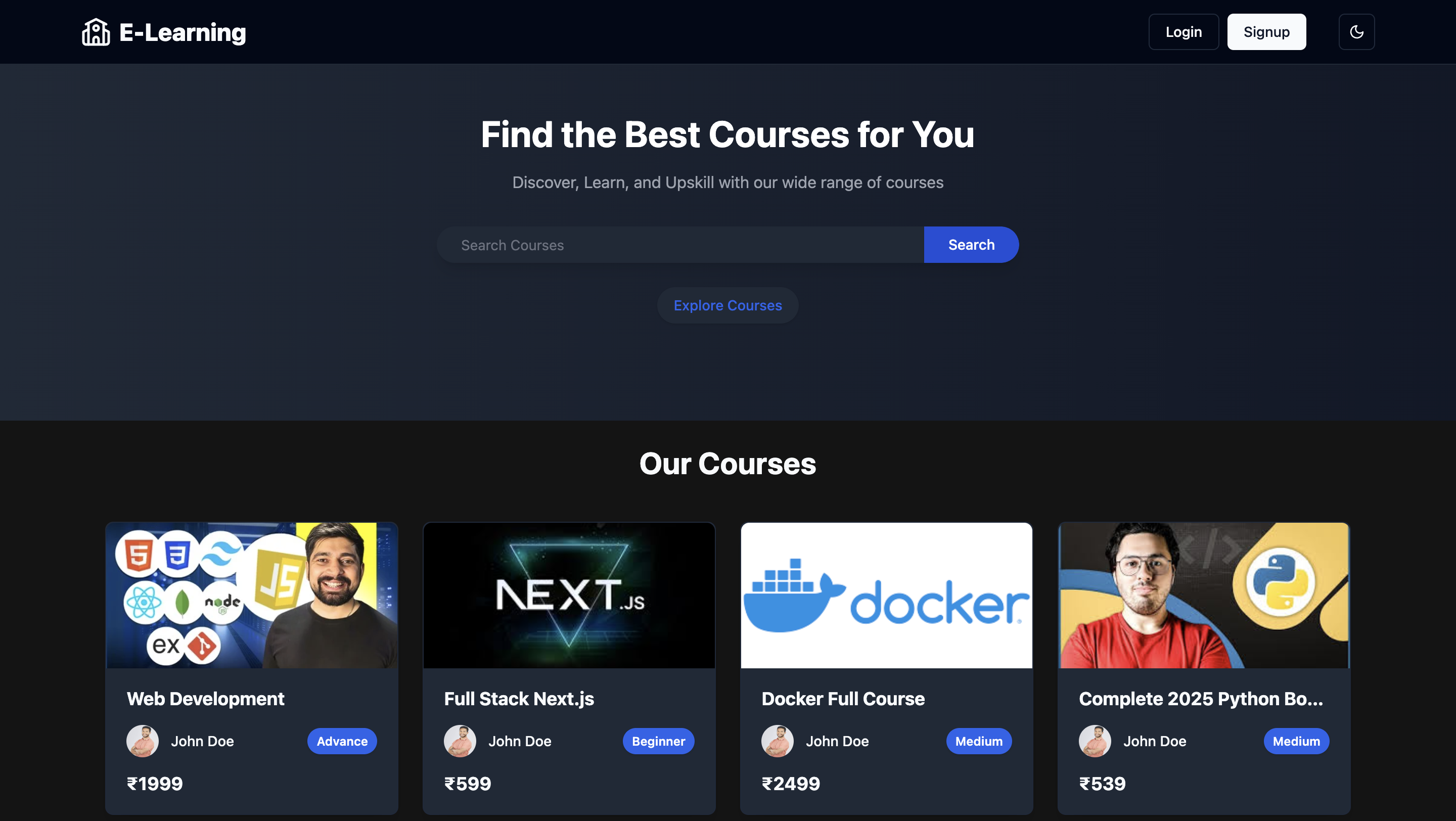 E-Learning project screenshot by Aditya Shriwas