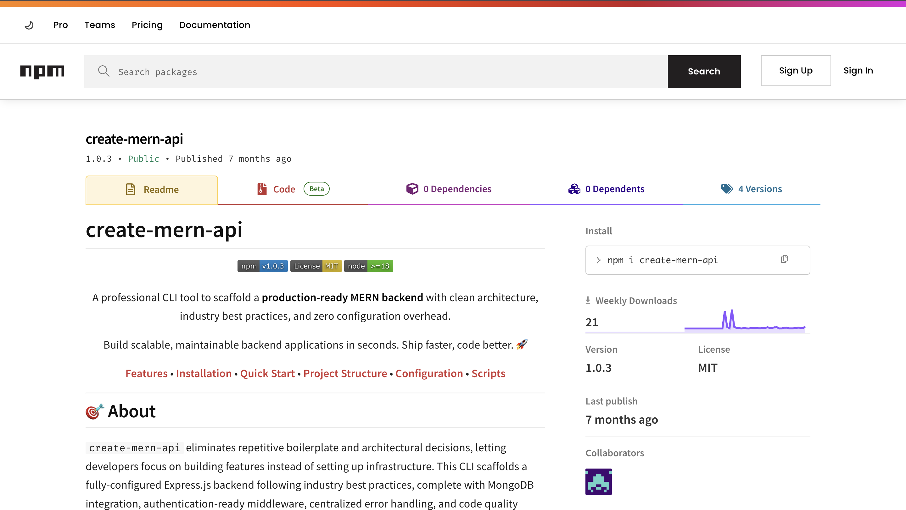 create-mern-api project screenshot by Aditya Shriwas